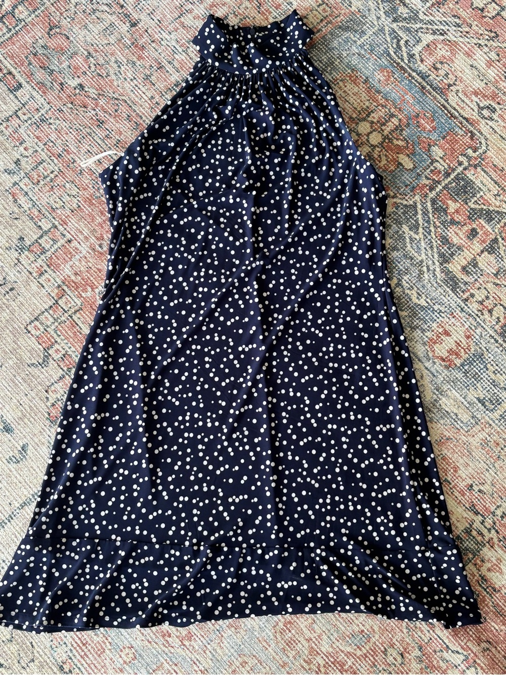 American Living Navy Blue Polka Dot Halter Dress